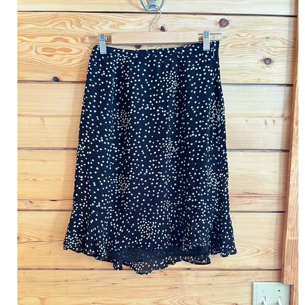 Vintage Polka Dot Ruffle Hem Tulip‎ Skirt Size 8 Petite Black Maryland Square